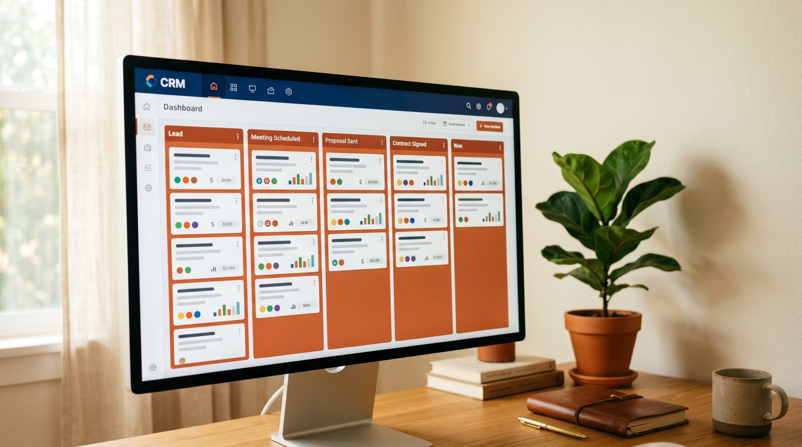 small business CRM pipeline view showing deal stages