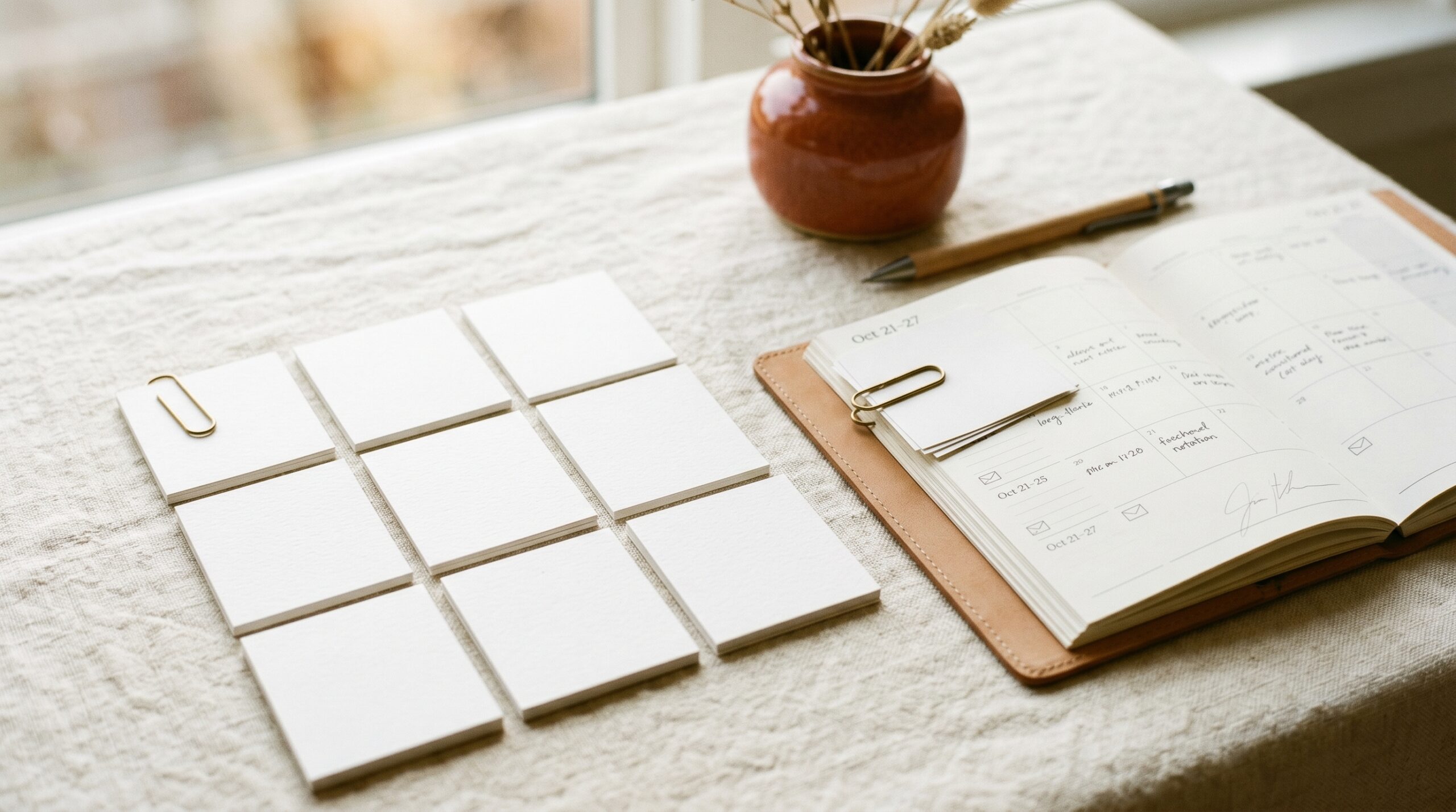 mailchimp vs constant contact comparison cards arranged on a desk