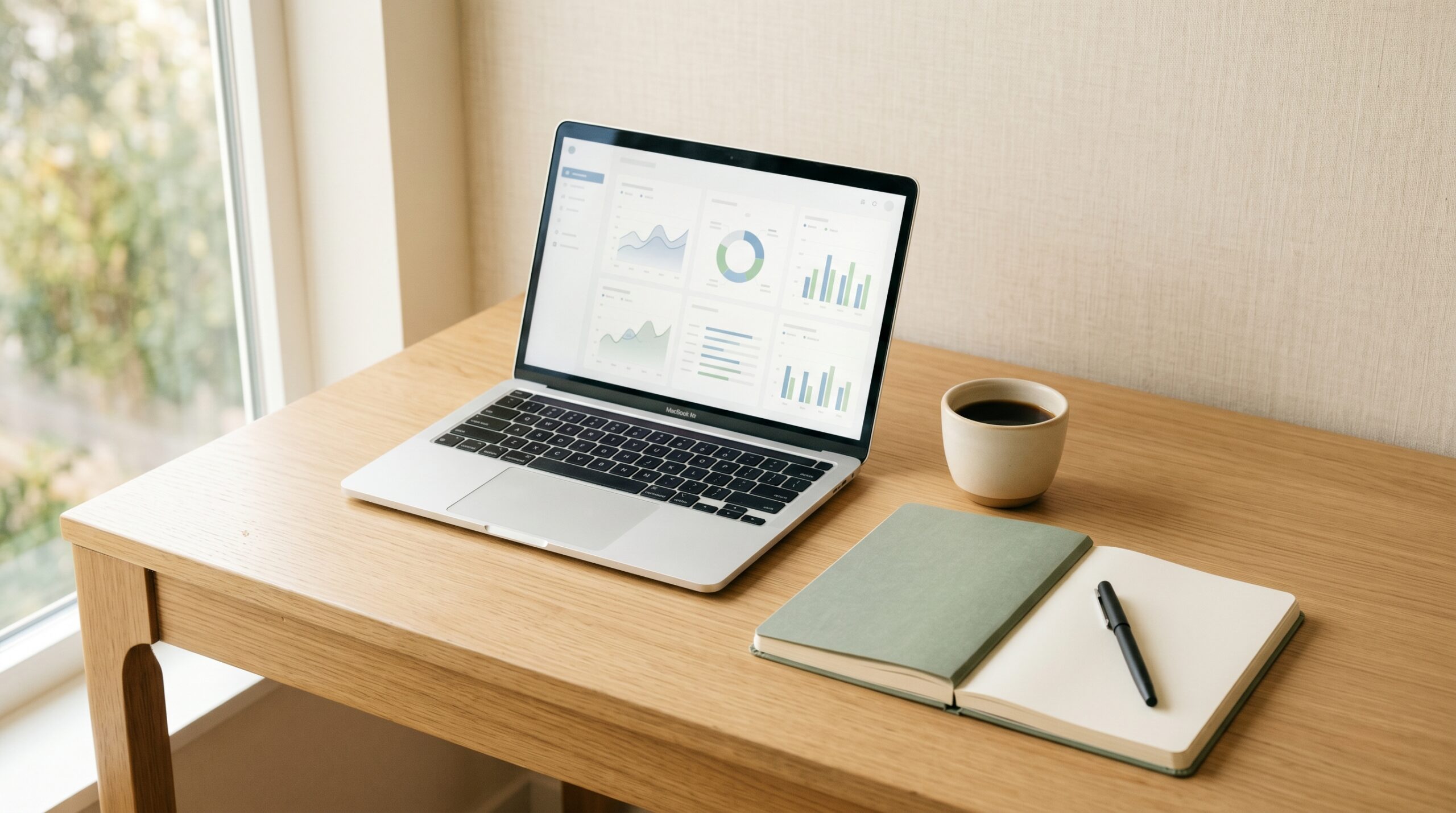 Claude Cowork for marketing weekly performance dashboard with laptop and notebook