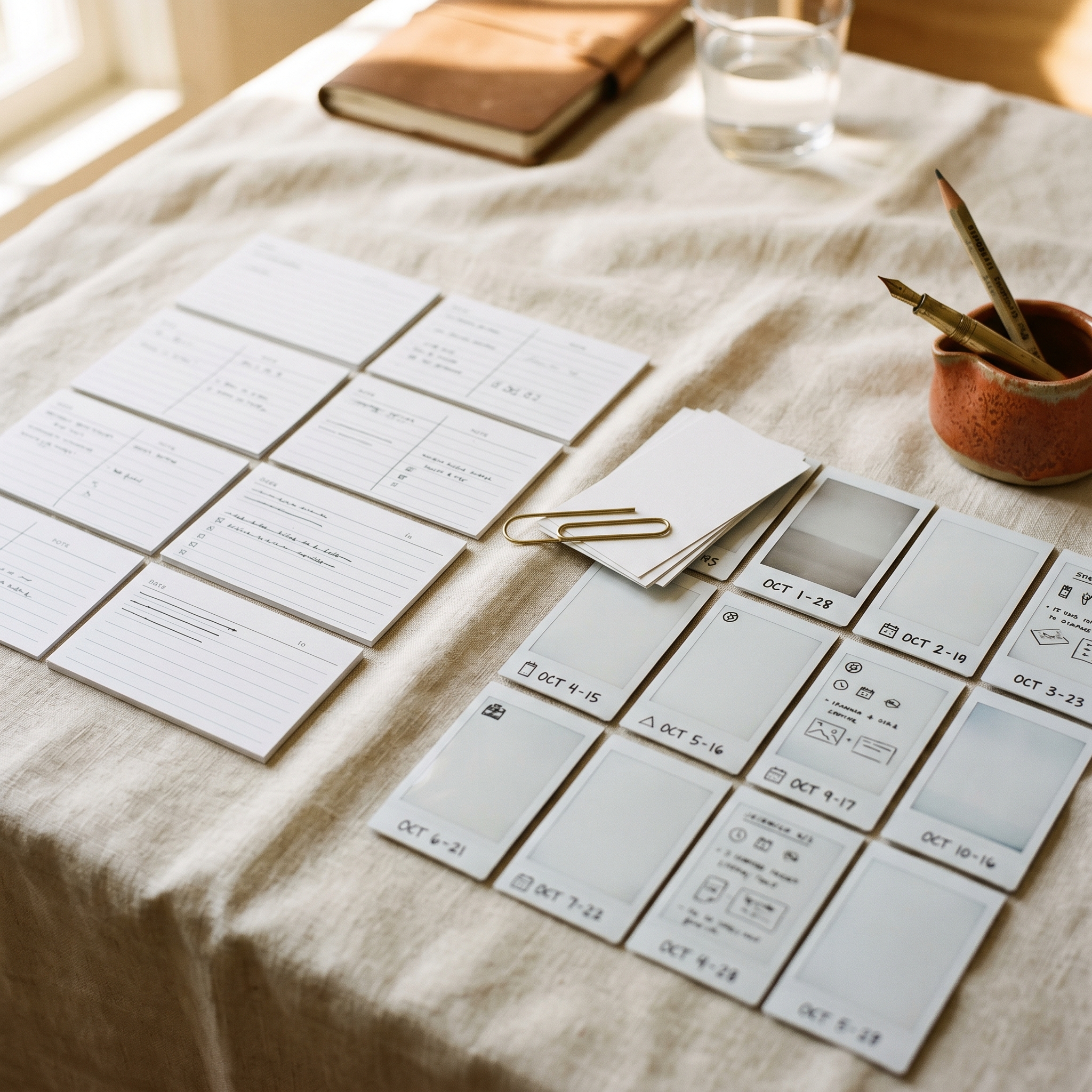 social media management platforms comparison cards arranged on a desk