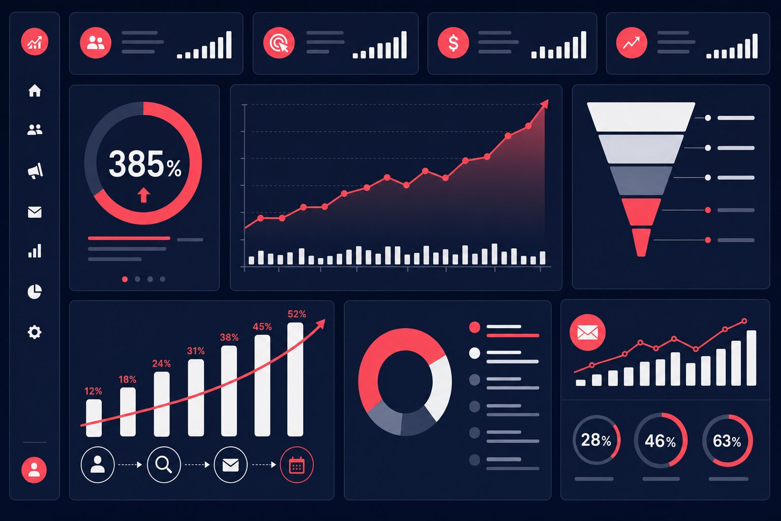 Automated marketing campaigns ROI analytics dashboard showing conversion rates and campaign performance metrics