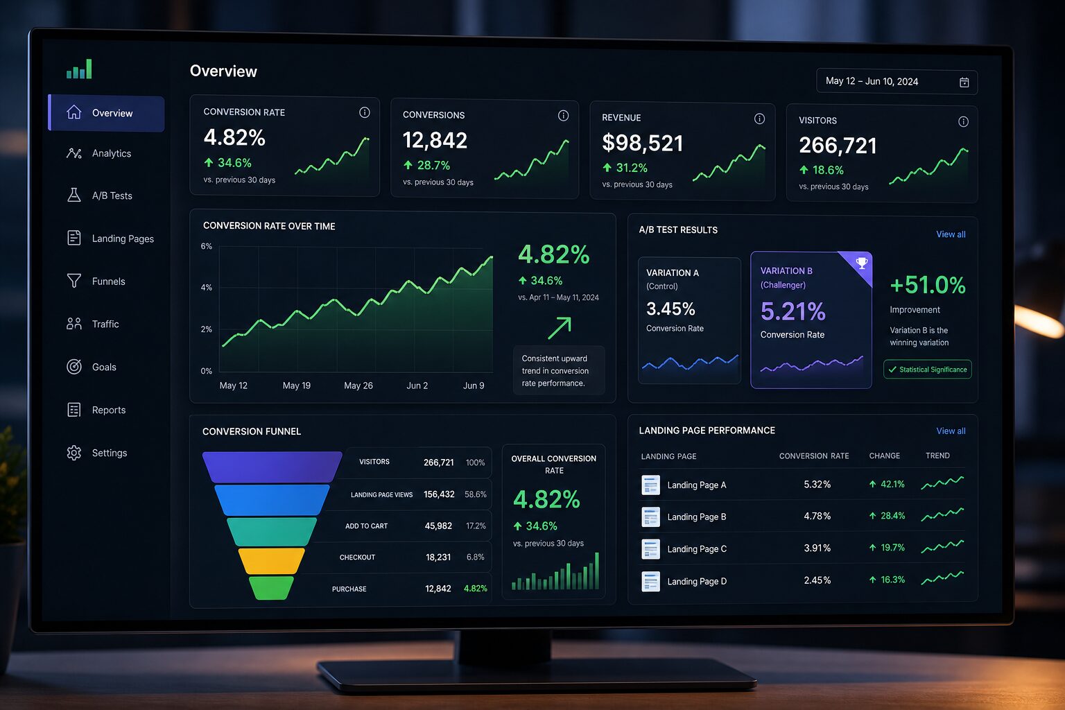 ai landing page builder conversion rate optimization analytics
