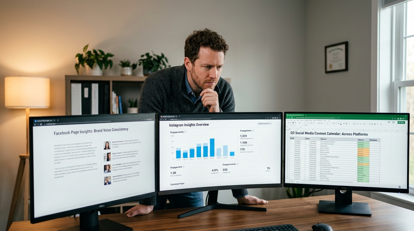 entrepreneur reviewing what is branding consistency across digital channels for small business