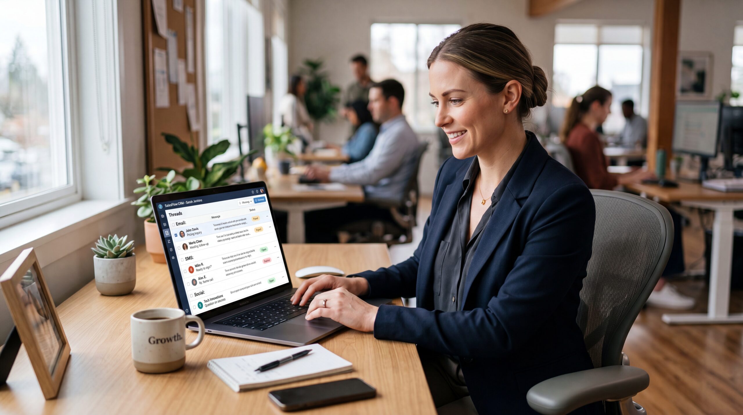 crm software small business unified inbox automation — sales rep managing leads pipeline