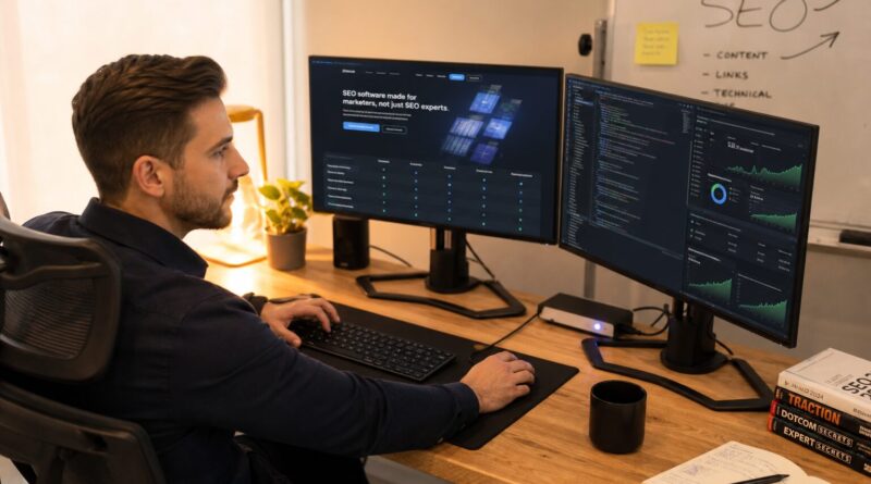 comparison page SEO marketing consultant reviewing ASM alternative pages on dual monitors