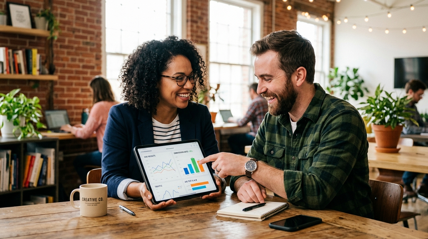 what is a call to action small business owners reviewing CRO results together