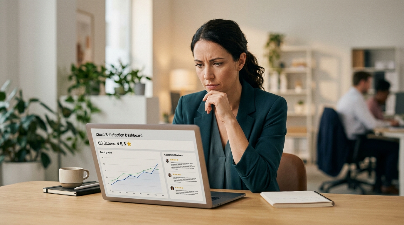 what is user experience - customer service manager reviewing satisfaction scores and feedback