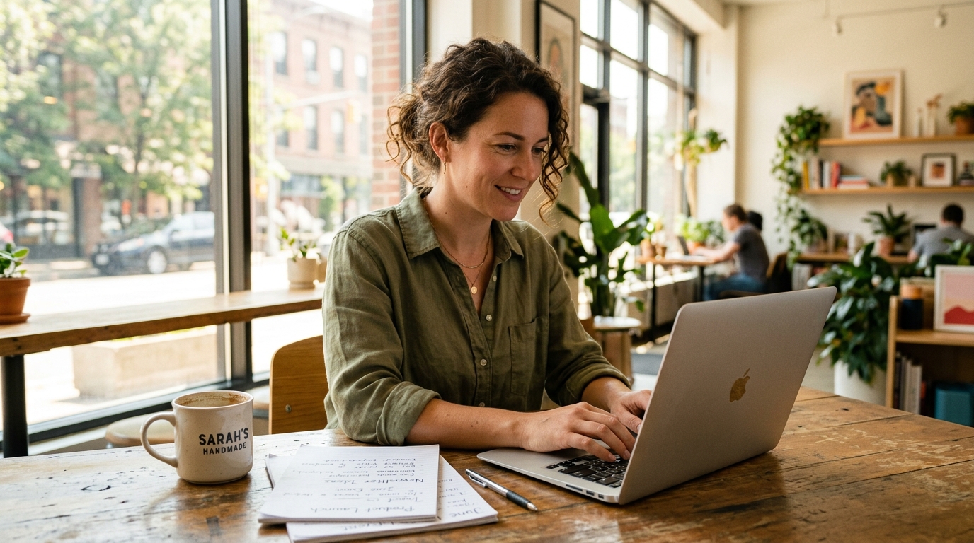 Small business owner writing email marketing newsletter - email marketing strategy