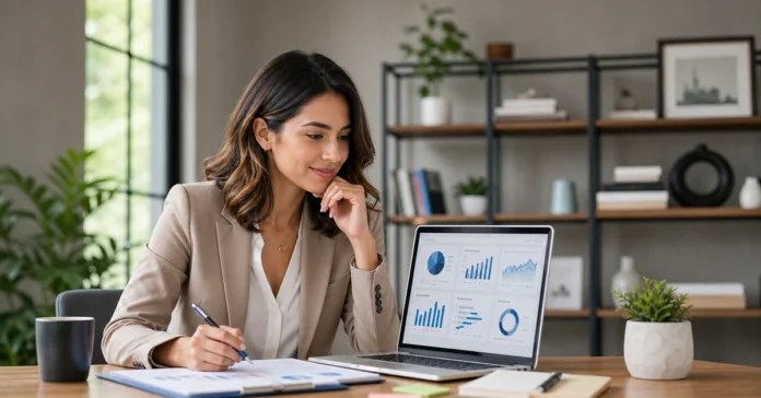 what is business analysis - small business owner reviewing analytics on laptop