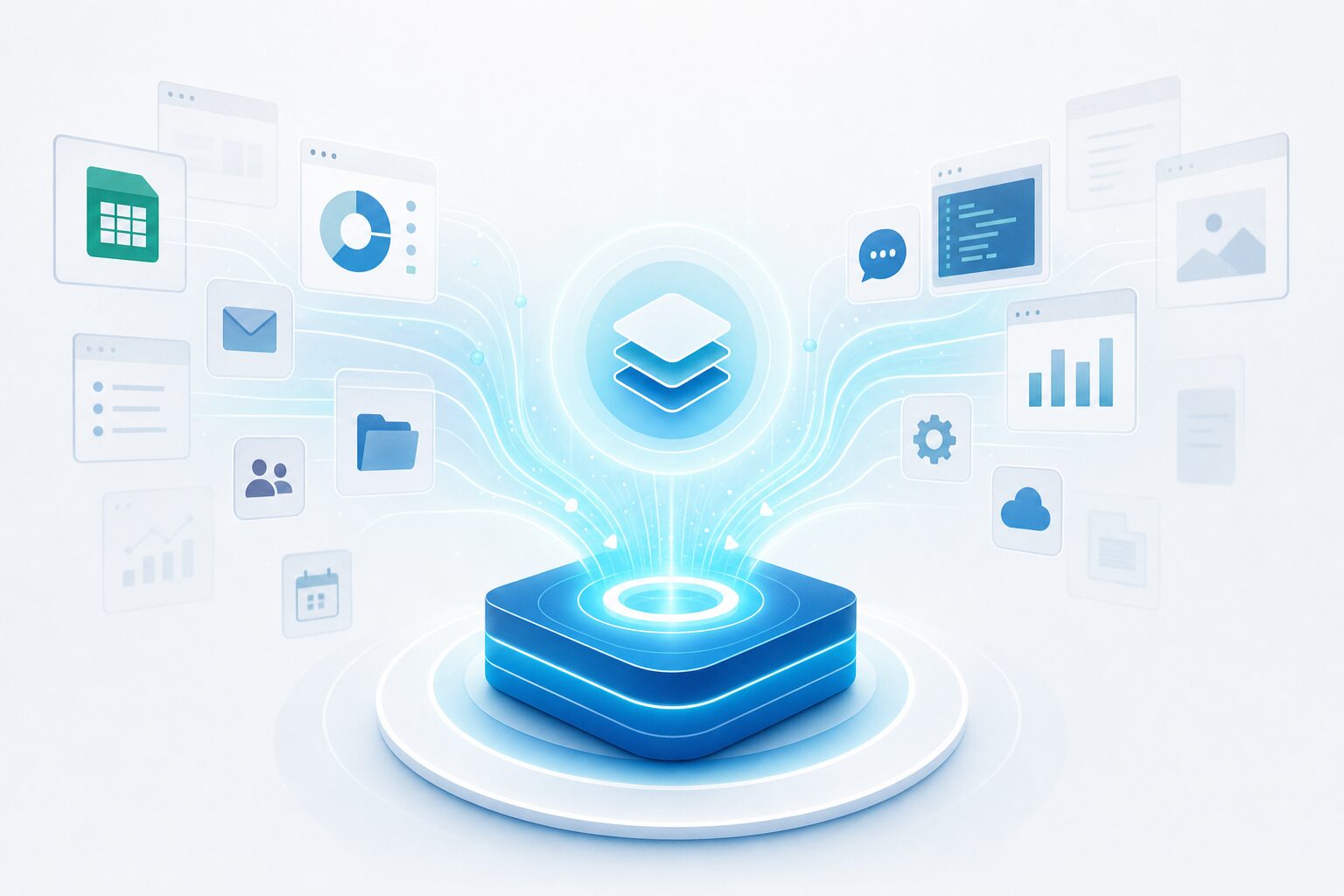 Tech stack consolidation showing multiple disconnected tools merging into unified CRM platform