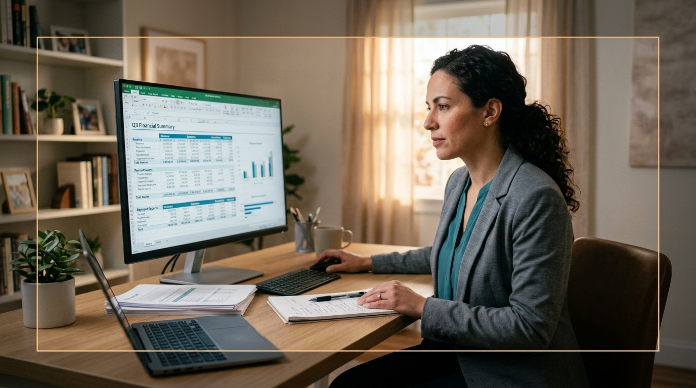 Small business owner reviewing payment processing reports on a monitor — what is payment processing guide