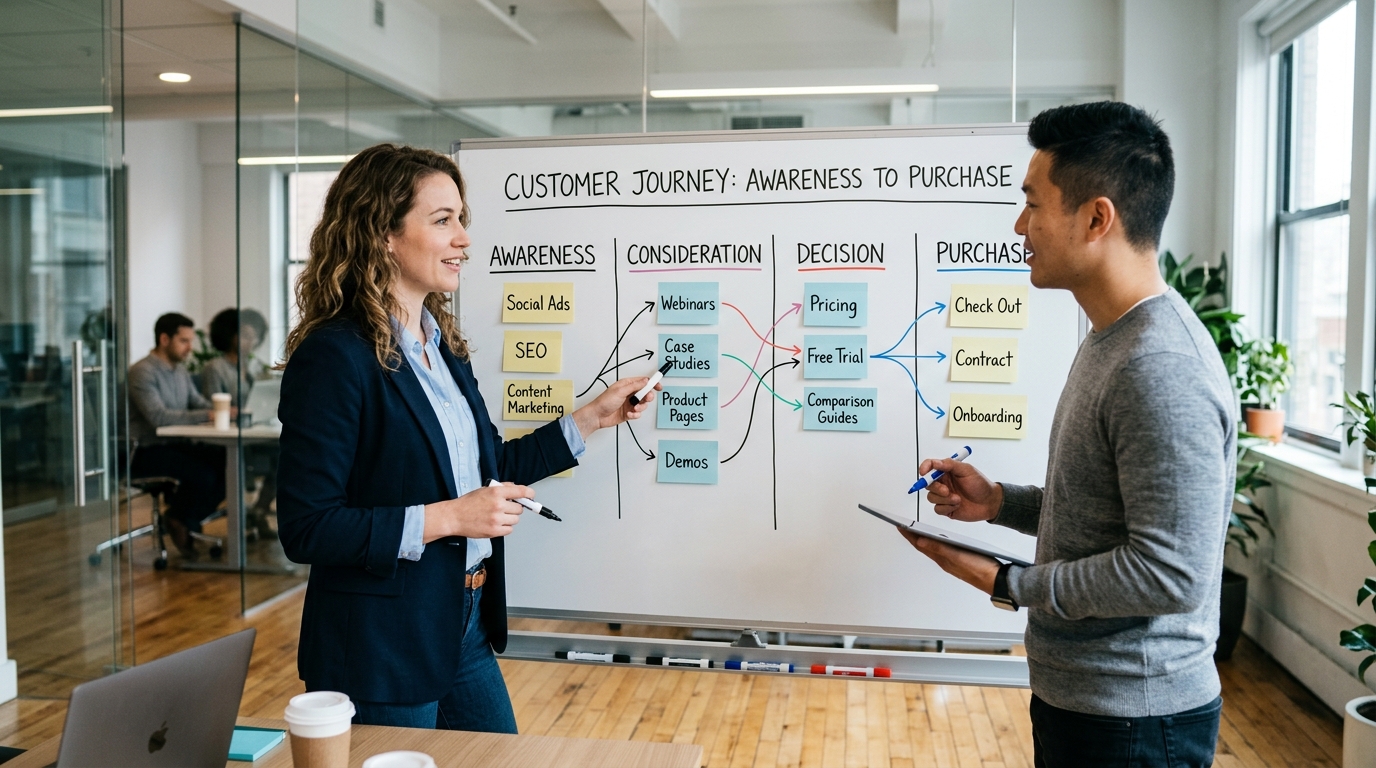 sales funnel example stages mapping — customer journey from awareness to purchase