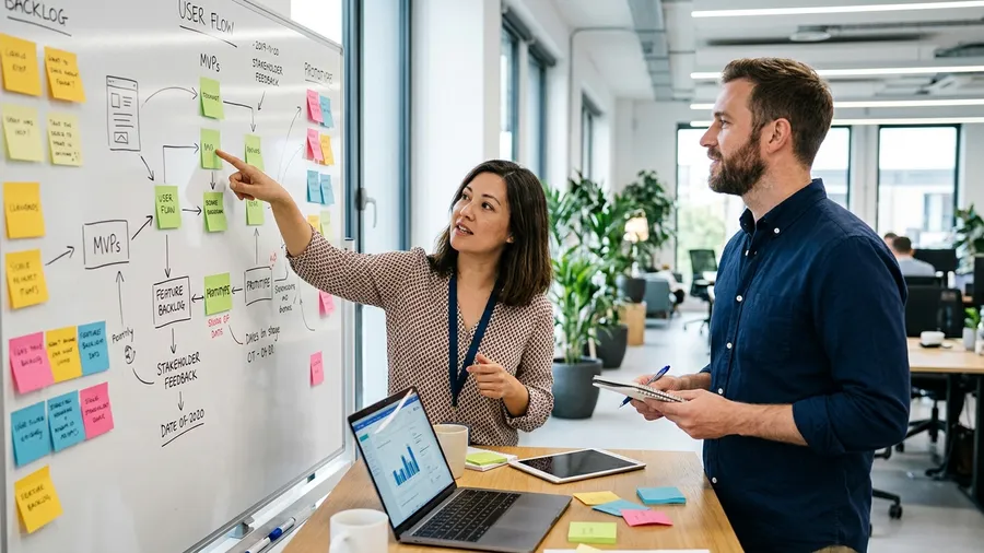 what is a prototype – business professionals collaborating on a whiteboard prototype diagram