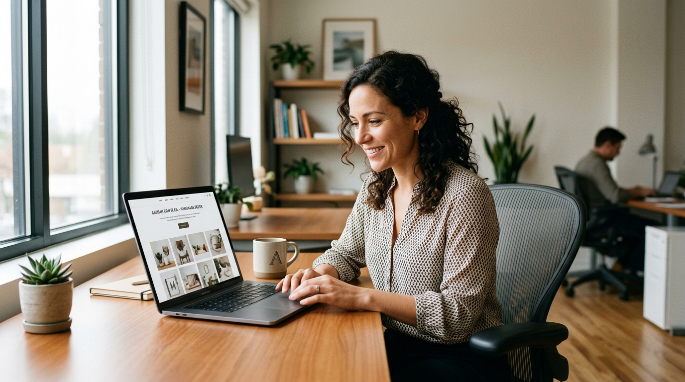 what is web design small business owner reviewing website on laptop