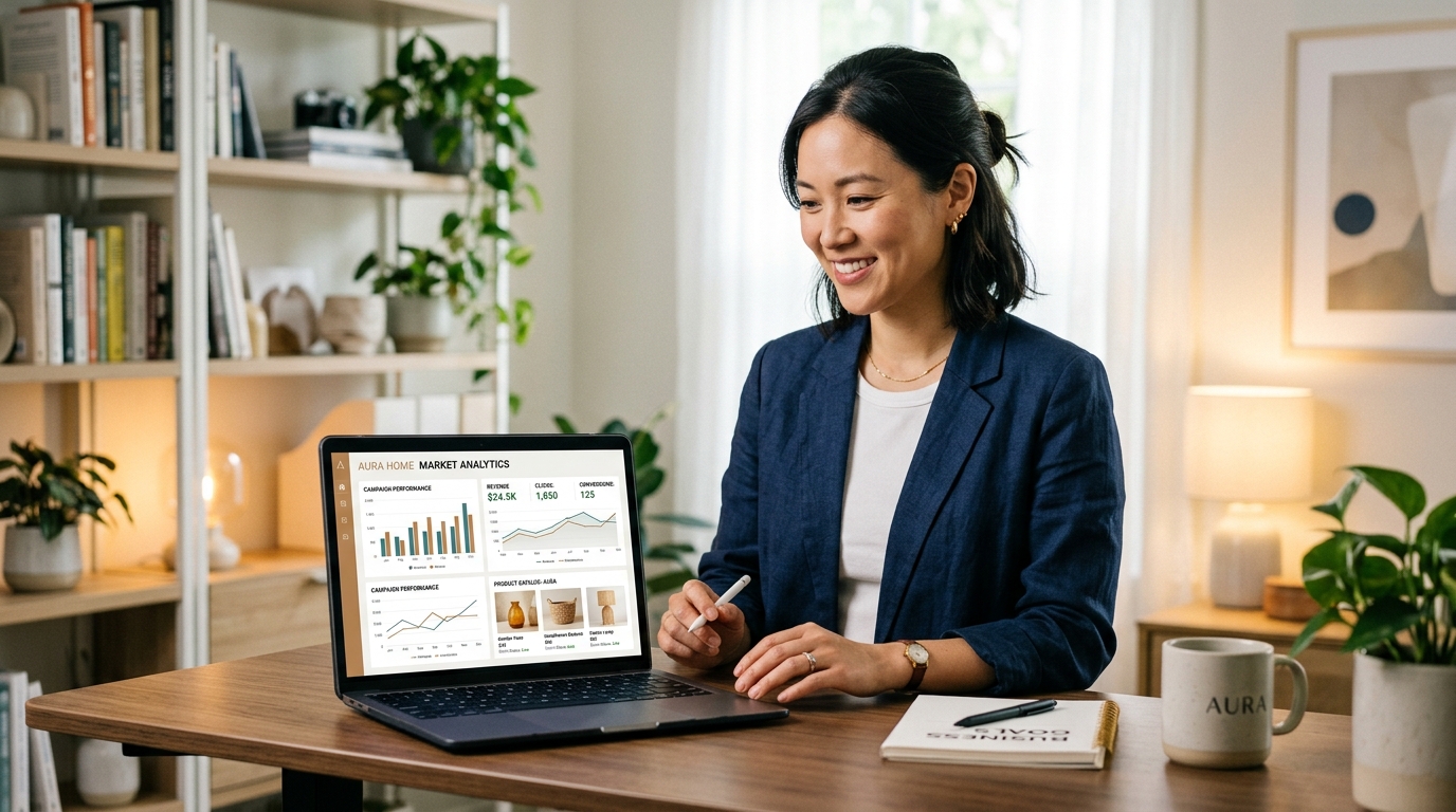 what is white labeling marketing automation strategy small business owner reviewing analytics dashboard