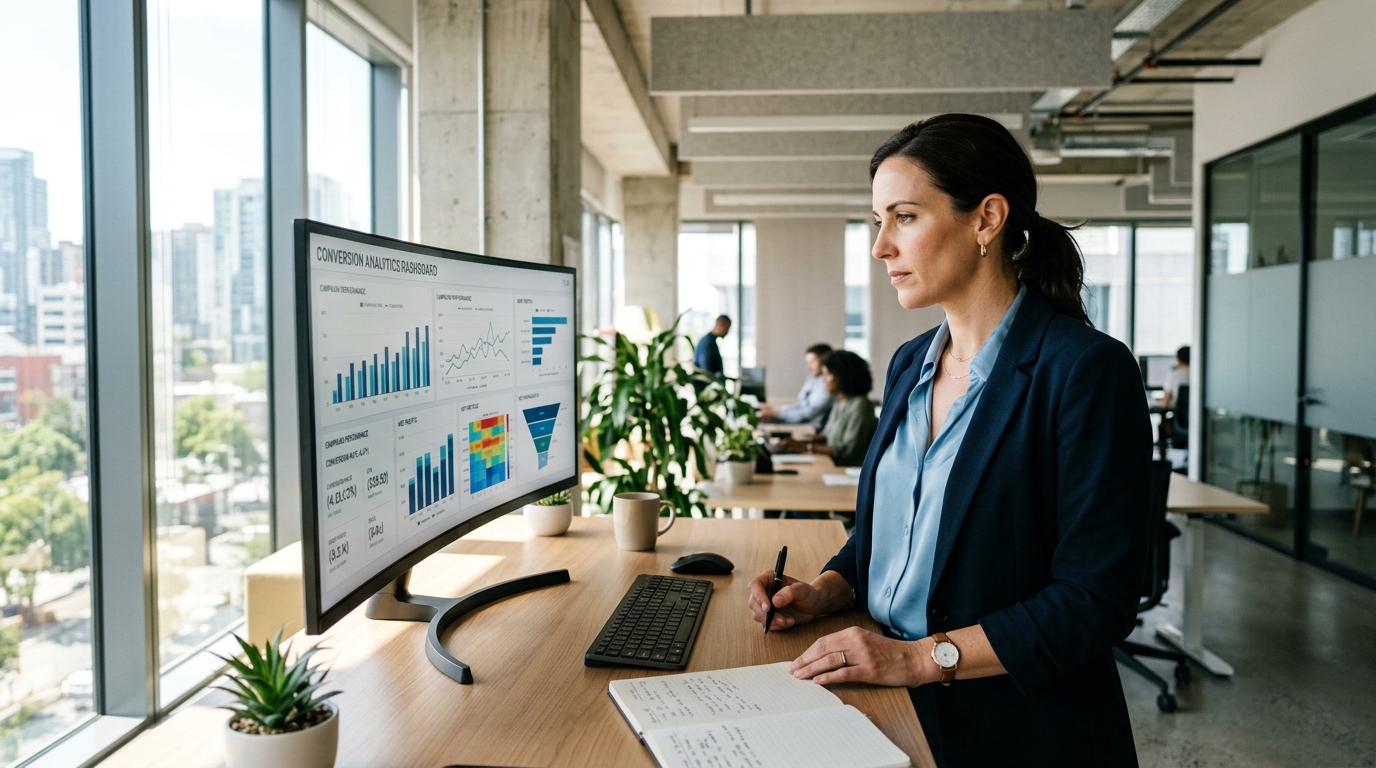 lead generation for small business marketing professional reviewing analytics dashboard - Automated Sales Machine