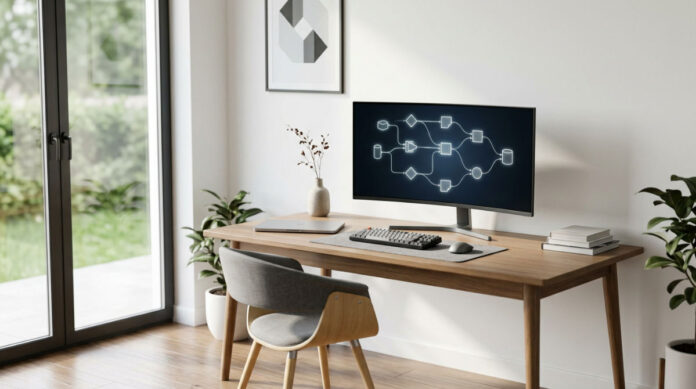 A professional workspace displaying an ai agents course workflow on a high-resolution screen.
