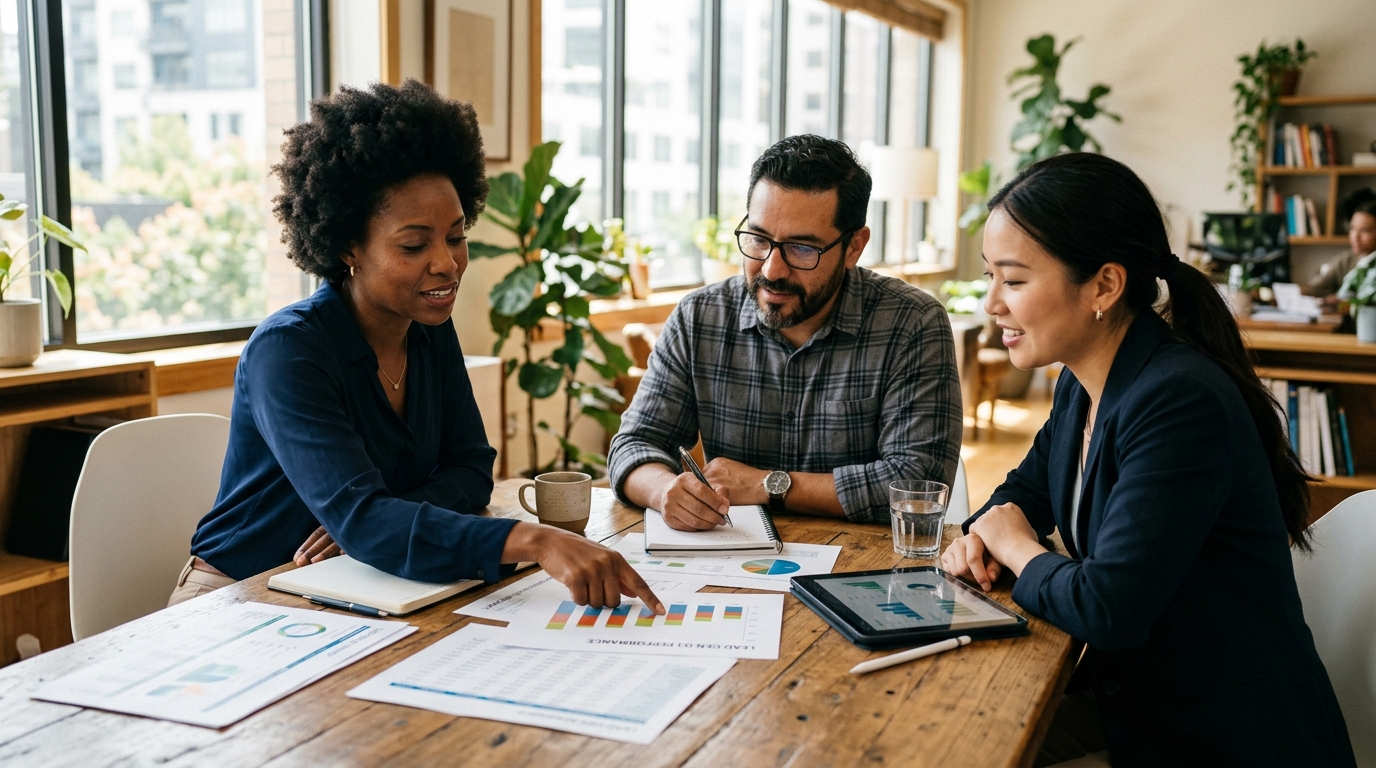 Small business team collaborating on lead generation strategies - lead generation for small business Automated Sales Machine
