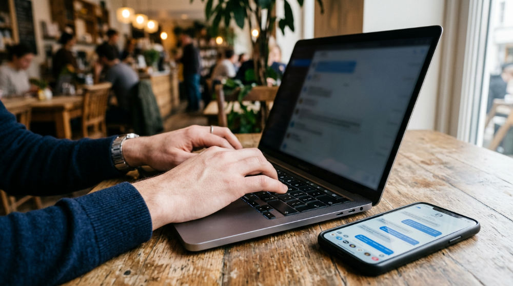 A marketing professional reviewing a dashboard that tracks automated sales and customer lead metrics across multiple channels.