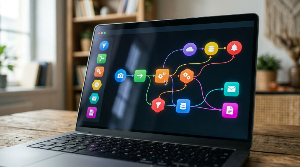 A no-code visual workflow builder used to design custom logic for AI agents without programming.