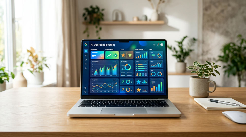 A unified AI Operating System dashboard replacing a traditional duct-taped tech stack for better sales performance.