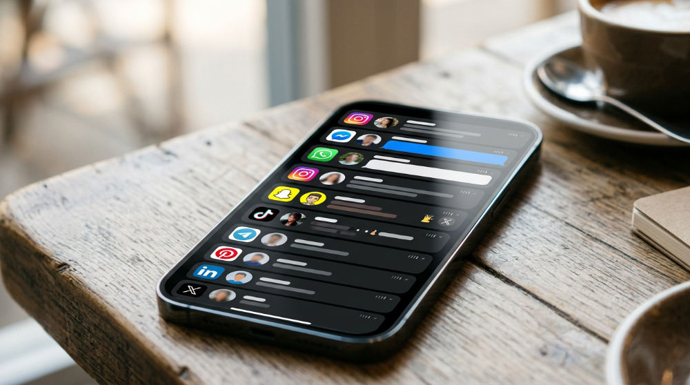 Smartphone showing a unified inbox for managing customer communications.