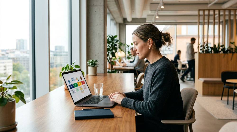 A business owner reviewing a clean b2b sales pipeline on an all-in-one marketing CRM dashboard.