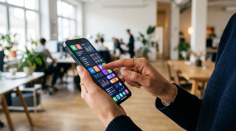 A developer testing a mobile application on an Android device using Drizz Vision AI automation.