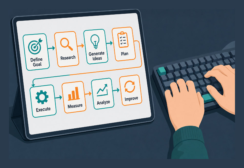 visual marketing automation workflow on a digital tablet