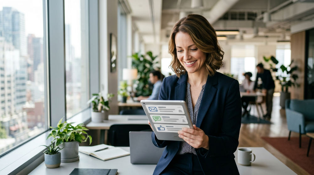 Business professional using a unified inbox for sales communication