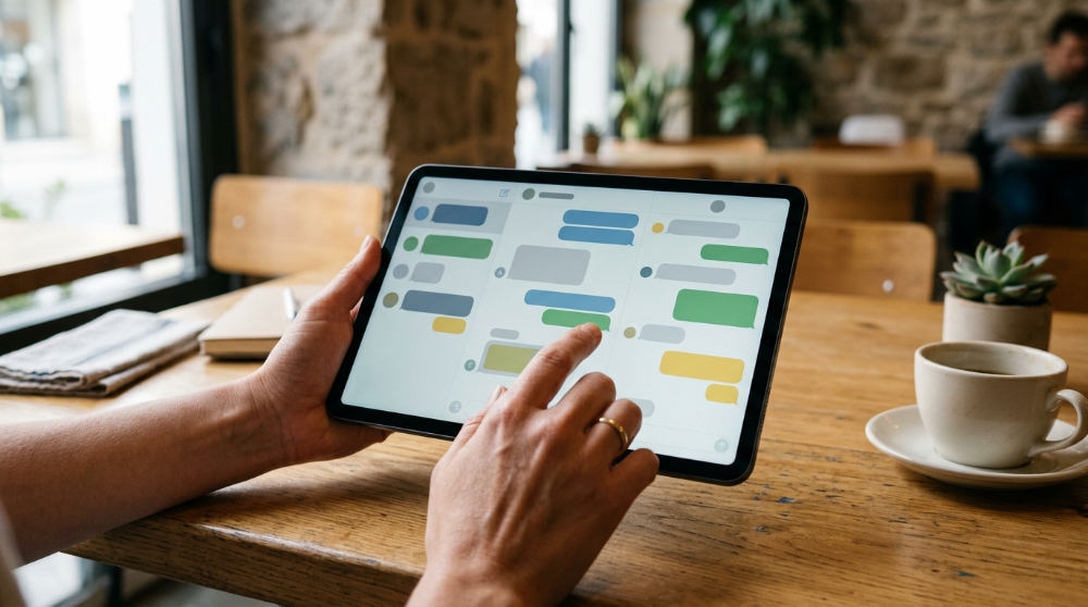An entrepreneur using a unified inbox to respond to customers across multiple social media platforms simultaneously.