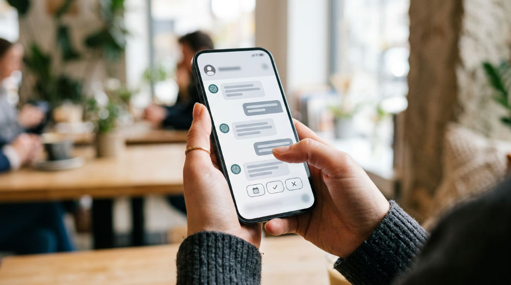 A smartphone interface showing an AI agent booking an appointment successfully